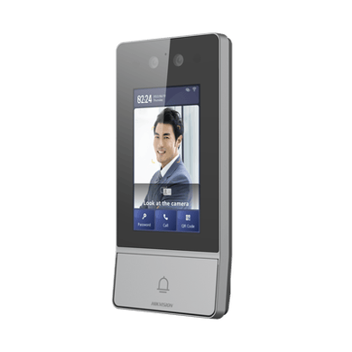 Videoportero IP 2 Megapixel / Llamada y Apertura Remota desde App Hik-Connect / Reconocimiento Facial / Panel touch 4.3/ Exterior IP65 + Antivandalico IK08 / Botón mecanico de llamada / PoE / 1 Departamento / Apertura con Tarjeta, Codigo PIN 