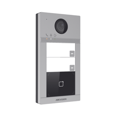 [DS-KV8213-WME1(C)] Videoportero IP 2 Megapixel / Llamada y Apertura Remota desde App Hik-Connect (requiere monitor) / PoE / Exterior IP65 + Antivandalico IK08 / 2 Departamentos / Apertura con Tarjeta / Soporta 2 Puertas y hasta 6 Monitores